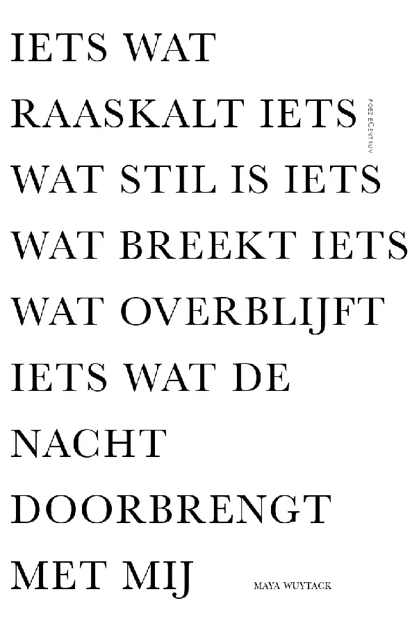 Iets wat raaskalt iets wat stil is iets wat breekt iets wat overblijft iets wat de nacht doorbrengt met mij