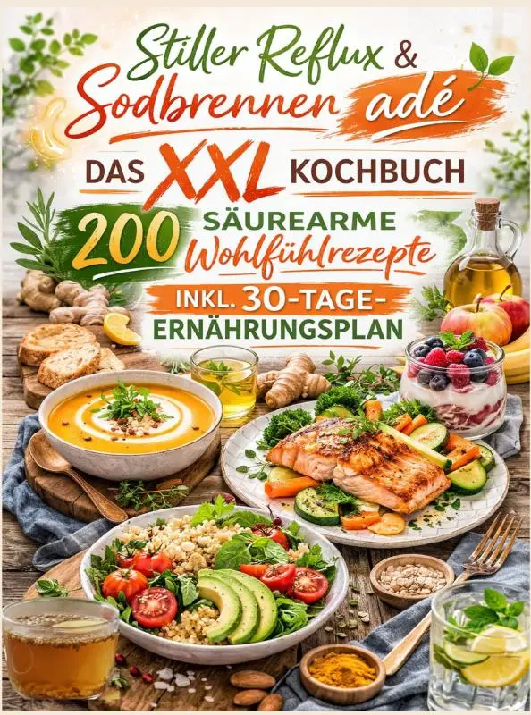 Stiller Reflux & Sodbrennen adé: Das XXL Kochbuch - 200 säurearme Wohlfühlrezepte inkl. 30-Tage-Ernährungsplan