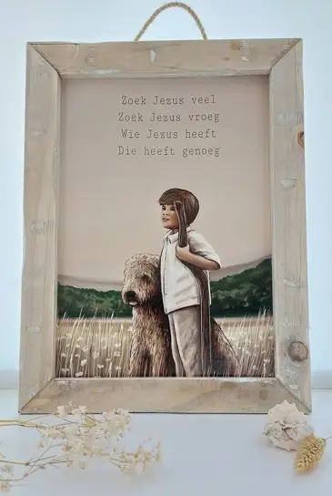 Schilderij A4 Zoek Jezus veel  (jongen)