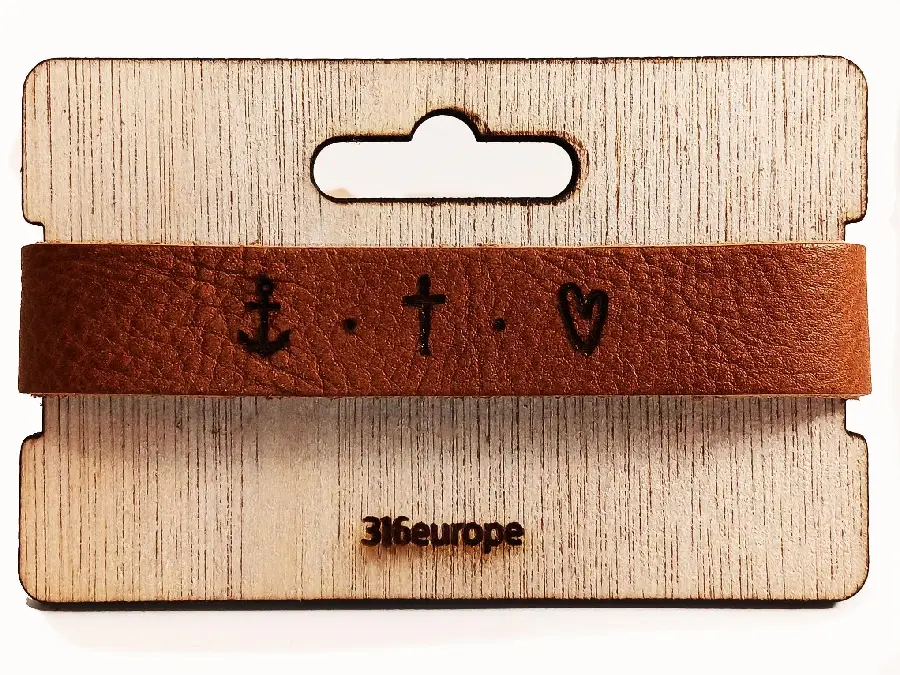 Armband leer bruin Geloof hoop liefde
